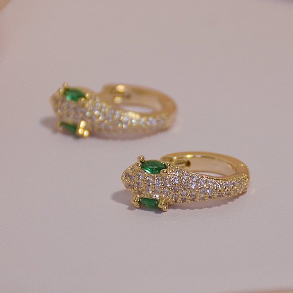 Jewelry - NEW 14K Gold Plated Emerald Snake Hoop Earrings